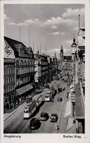 Ak Magdeburg an der Elbe, Breiter Weg, Straßenbahnen, Autos