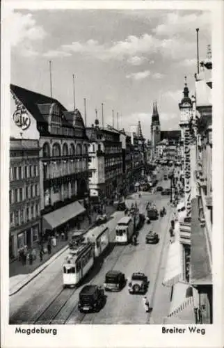 Ak Magdeburg an der Elbe, Breiter Weg, Straßenbahnen, Autos