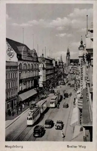 Ak Magdeburg an der Elbe, Breiter Weg, Straßenbahnen, Autos