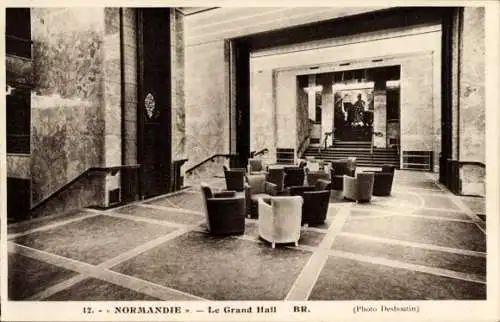 Ak Paquebot Normandie, CGT French Line, Transatlantique, Grand Hall