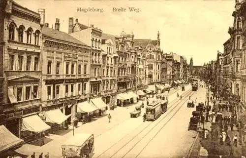 Ak Magdeburg an der Elbe, Breiteweg, Straßenbahn