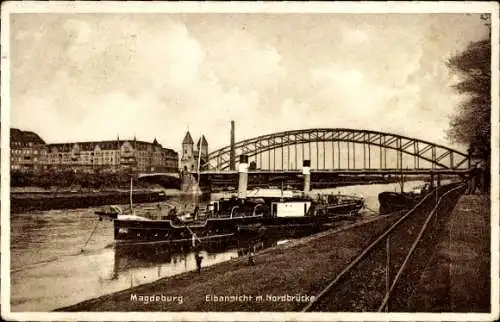 Ak Magdeburg, Elbansicht, Nordbrücke, Dampfschiff