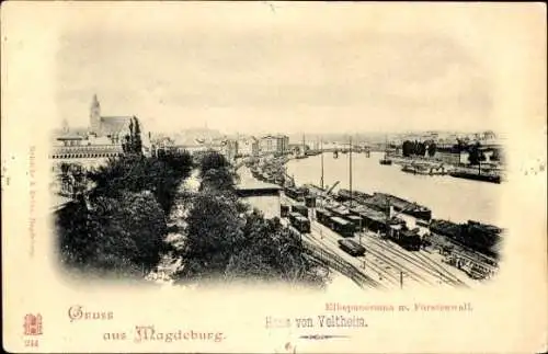 Ak Magdeburg an der Elbe, Elbepanorama, Fürstenwall, Schienen, Eisenbahnen