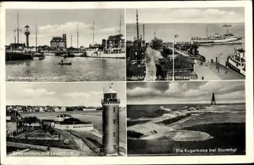 Ak Nordseebad Cuxhaven, Seepavillon, Leuchtturm, Kugelbake