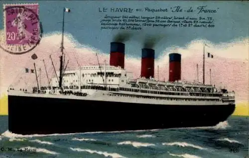 Ak Le Havre, Paquebot Ile de France, CGT, French Line