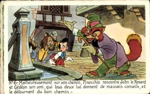 Ak Walt Disney, Pinocchio, Fuchs, Kater