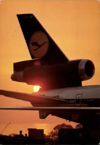 Ak Passagierflugzeug der Lufthansa, D-ADAO, Sonnenuntergang