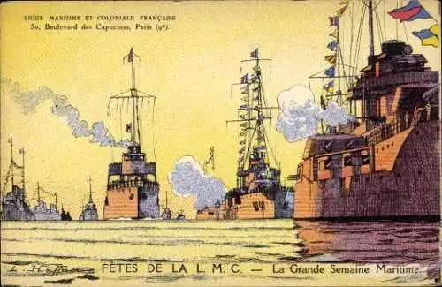 Künstler Ak Haffner, Ligue Maritime et Coloniale Fr., Französische Kriegsschiffe