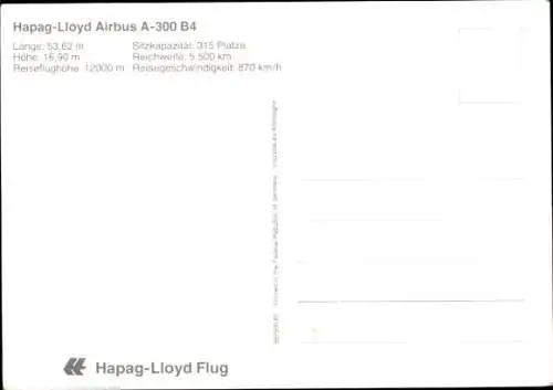 Ak Passagierflugzeug der Hapag Lloyd, Airbus A 300 B 4