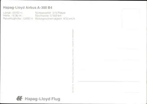 Ak Passagierflugzeug der Hapag Lloyd, Airbus A 300 B 4