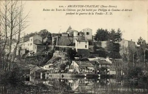 Ak Argenton Chateau Deux Sèvres, Ruines des Tours du Château