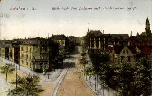 Ak Zwickau Sachsen, Bahnhof und Reichenbacher Straße