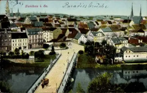 Ak Zwickau in Sachsen, Panorama, Brücke, Kirchtürme