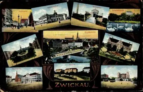 Ak Zwickau in Sachsen, Hauptmarkt, Ingenieurschule, Schwanenschloss, Bahnhof, Ottmar Zieher Z 2516