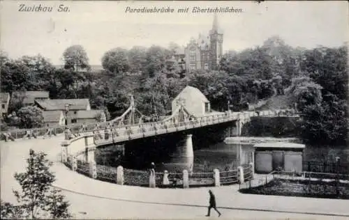 Ak Zwickau in Sachsen, Paradiesbrücke, Ebertschlösschen