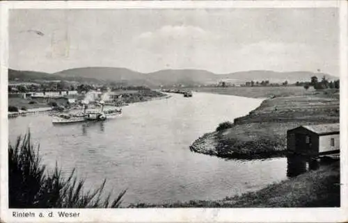 Ak Rinteln an der Weser, Gesamtansicht, Dampfer