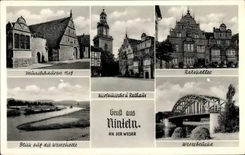 Ak Rinteln an der Weser, Ratskeller, Weserbrücke, Blick auf  Weserkette, Münchhausen Hof, Rathaus