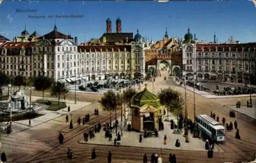 Ak München, Kaiserplatz, Karlstor-Rondell, Straßenbahn