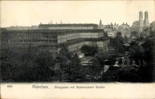 Ak München, Glaspalast, Botanischer Garten, Frauenkirche