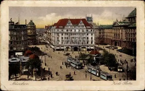 Ak München Bayern, Karls-Platz, Straßenbahnen