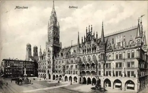 Ak München, Rathaus, Brunnen