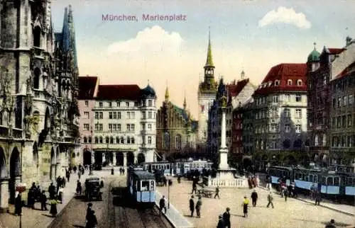 Ak München, Marienplatz, Straßenbahn