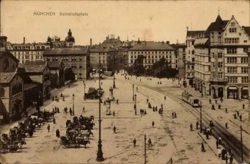 Ak München Bayern, Bahnhofsplatz, Straßenbahn