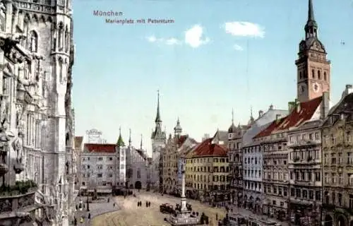 Ak München Bayern, Marienplatz, Petersturm