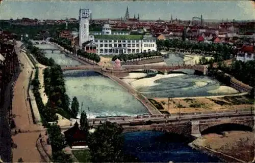 Ak München, Deutsches Museum, Isar