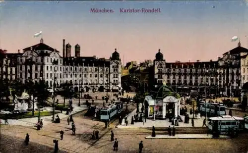 Ak München, Karlstor-Rondell, Straßenbahnen