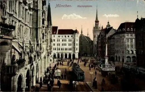 Ak München, Marienplatz, Straßenbahn