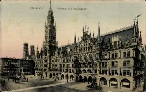 Ak München Oberbayern, Rathaus, Marienplatz