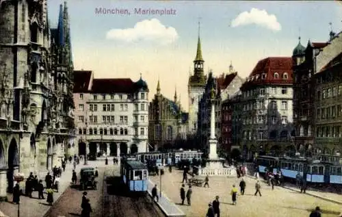 Ak München, Marienplatz, Straßenbahn