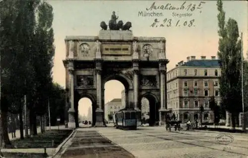 Ak München, am Siegestor, Straßenbahn