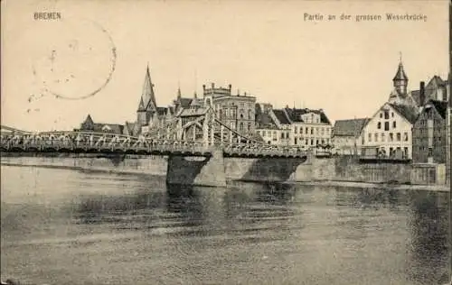 Ak Hansestadt Bremen, Partie an der großen Weserbrücke