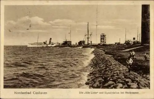 Ak Nordseebad Cuxhaven, Die Alte Liebe, Signalstation, Hochwasser