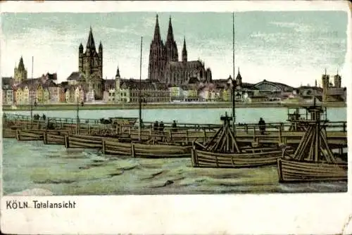 Ak Köln am Rhein, Totalansicht, Schiffbrücke, Dom