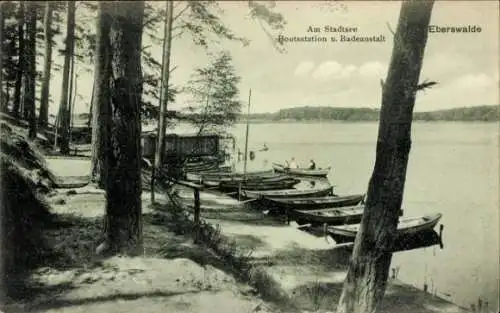 Ak Eberswalde in der Mark, Stadtsee, Bootsstation, Badeanstalt