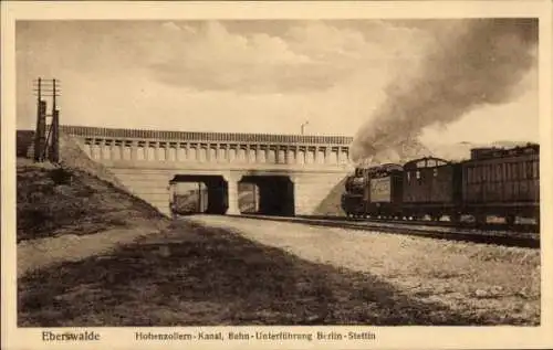 Ak Eberswalde in der Mark, Hohenzollernkanal, Bahnunterführung Berlin-Stettin