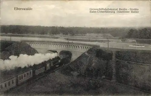 Ak Eberswalde in der Mark, Großschifffahrts-Kanal Berlin-Stettin, Bahnunterführung