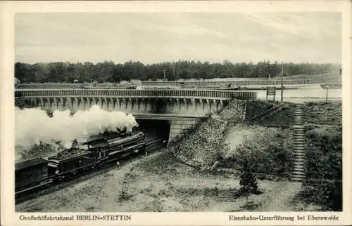 Ak Eberswalde im Kreis Barnim, Eisenbahnunterführung, Großschifffahrtskanal Berlin-Stettin