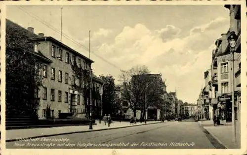 Ak Eberswalde im Kreis Barnim, Neue Kreuzstraße m. d. Holzforschungsinstitut d. Forstl. Hochschule