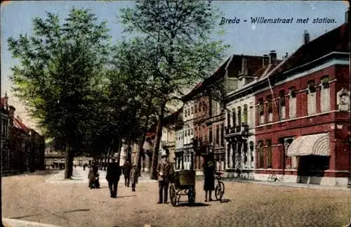 Ak Breda Nordbrabant Niederlande, Willemstraat mit Bahnhof