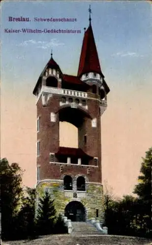 Ak Wrocław Breslau Schlesien, Schwedenschanze, Kaiser Wilhelm Gedächtnisturm