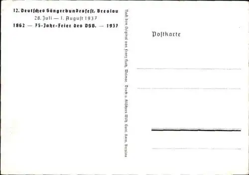 Künstler Ak Wroclaw Breslau Schlesien, Dominsel, 12. Dt. Sängerbundestfest 1937, 75 Jahrfeier DSB