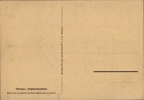 Künstler Ak Zimmermann, Bodo, Wrocław Breslau Schlesien, Jahrhunderthalle