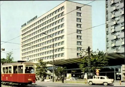 Ak Katowice Kattowitz Oberschlesien, Hotel Katowice, Straßenbahn