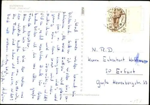 Ak Katowice Kattowitz Oberschlesien, Hotel Katowice, Straßenbahn