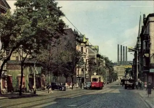 Ak Katowice Kattowitz Chorzow Oberschlesien, Straßenpartie, Tram