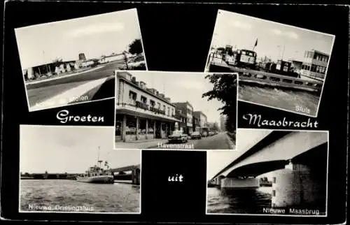 Ak Maasbracht Limburg Niederlande, Achter de Molen, Havenstraat, Sluis